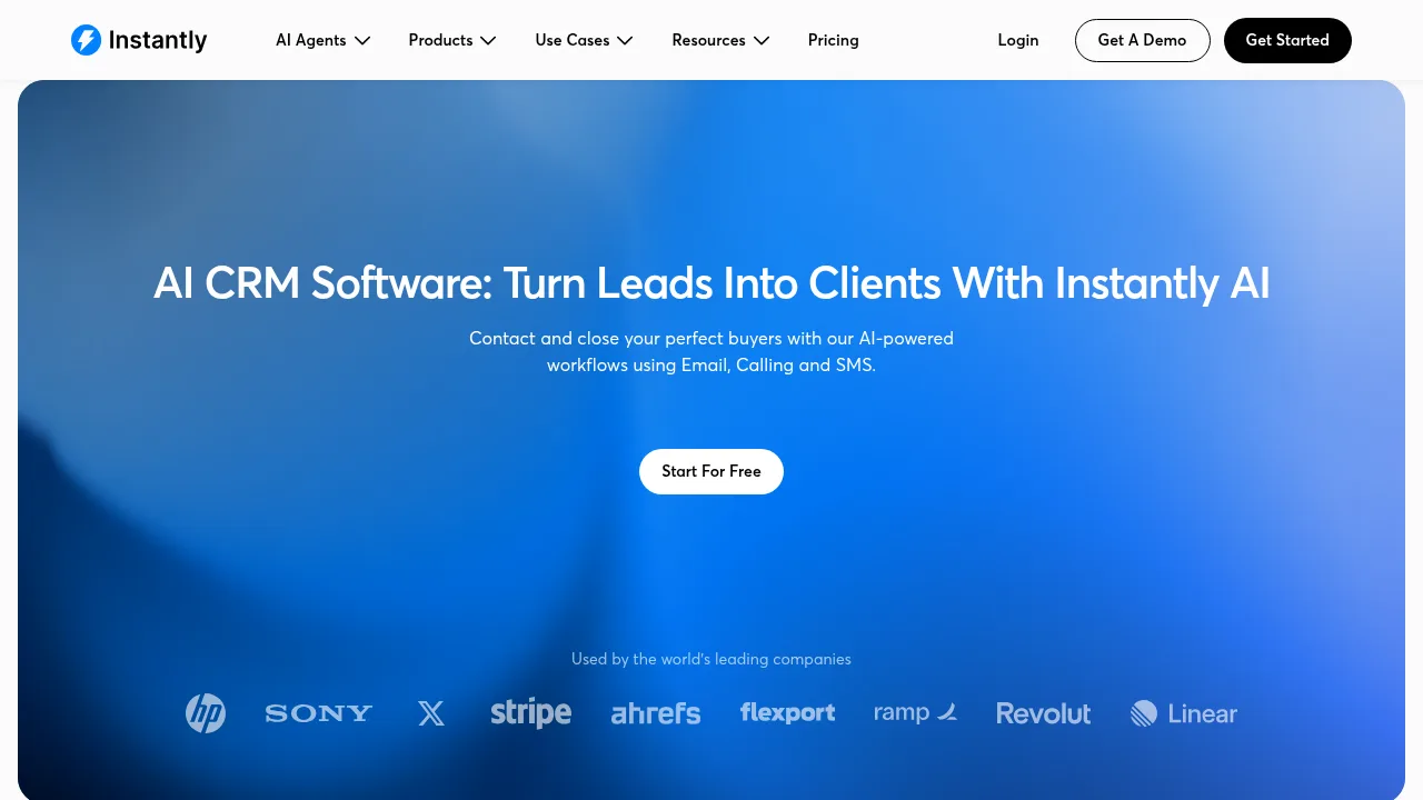 Instantly AI CRM page with the headline Turn Leads Into Clients With Instantly AI