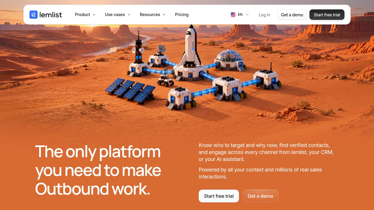 Lemlist homepage with its headline about making outbound work